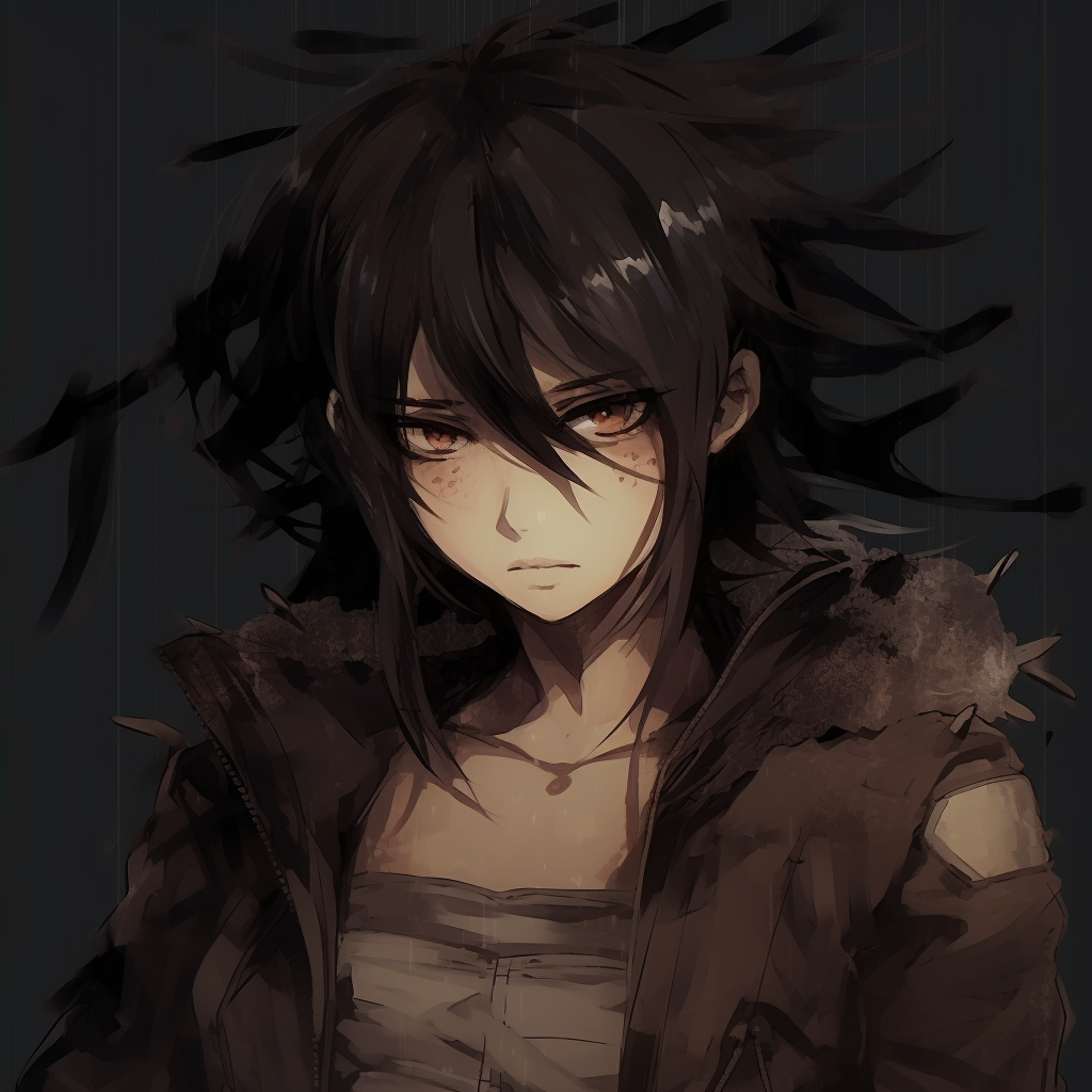A grunge-style depiction of Eren, utilizing washed-out colors and heavy shadows. grunge anime pfp for boys
