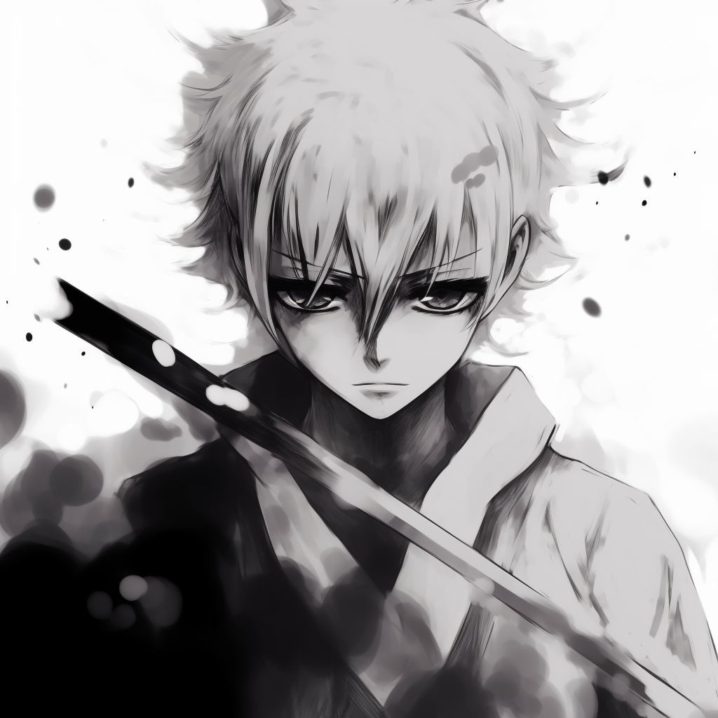 Zoro from One Piece, depicted in grayscale with high contrast. monochrome white anime pfp