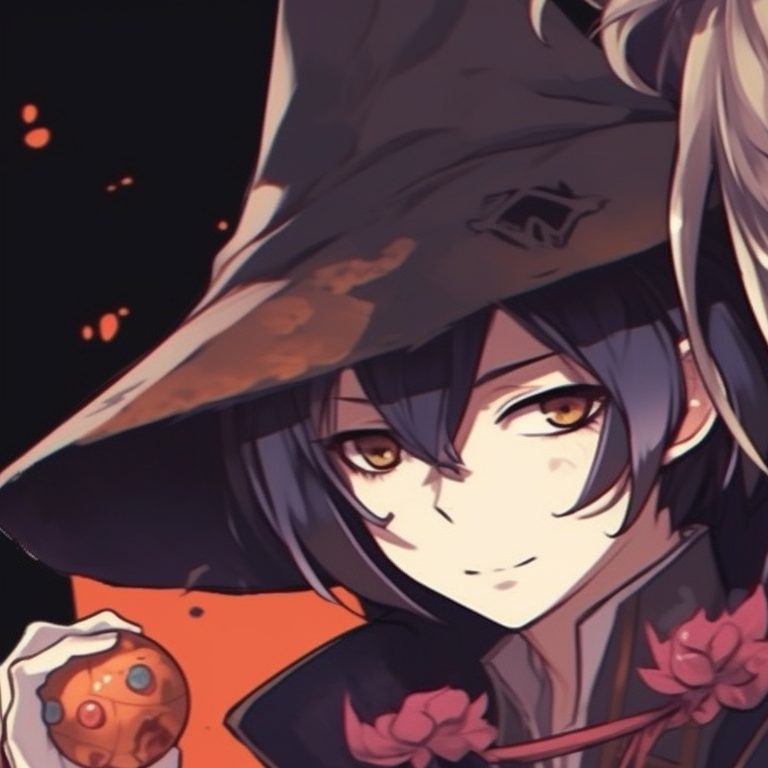 Two characters, one dressed as a vampire and the other as a werewolf, sharp details and dark tones. halloween-inspired anime matching pfps pfp for discord.