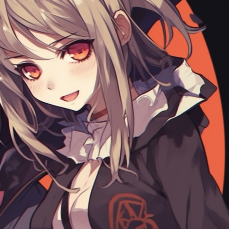 Two characters, one dressed as a vampire and the other as a werewolf, sharp details and dark tones. halloween-inspired anime matching pfps pfp for discord.