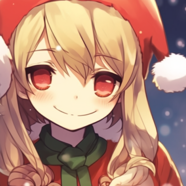 Two characters under the mistletoe, gentle blushes, their eyes meet, soft pastel color scheme. cute matching christmas pfp cartoon pfp for discord.