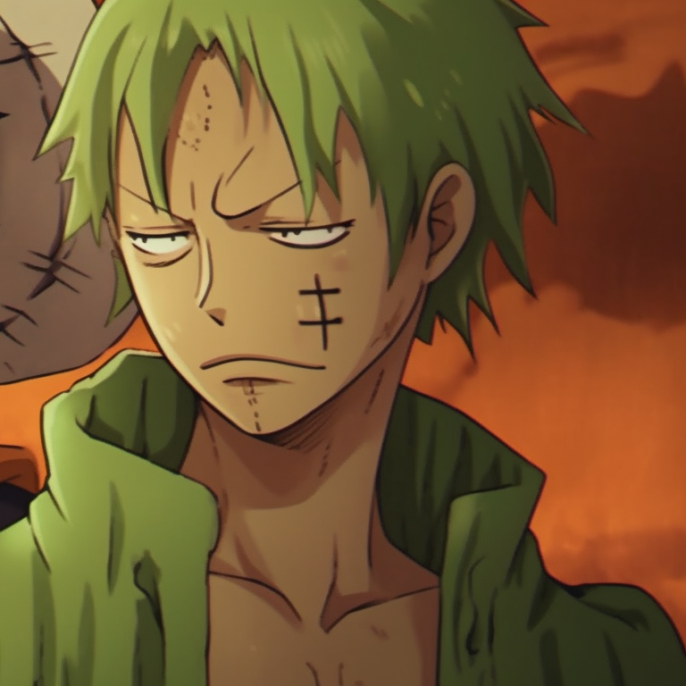 Close-up of Luffy and Zoro, exaggerated expressions, detailed linework. luffy and zoro matching pfp halloween theme ideas pfp for discord.