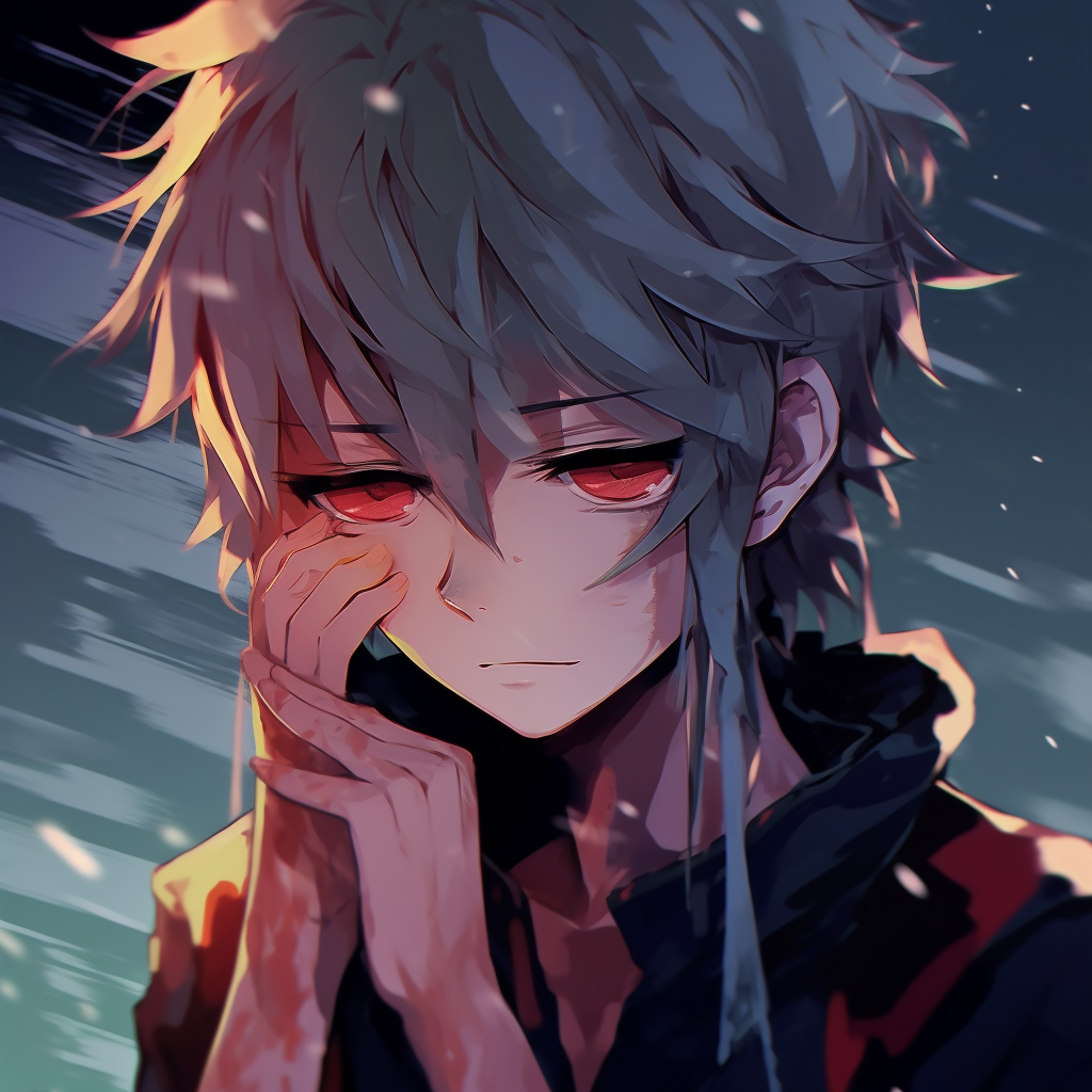 Sasuke in a state of melancholy, crying, deep-toned colors and strong outlines. crying anime pfp wallpapers pfp for discord.