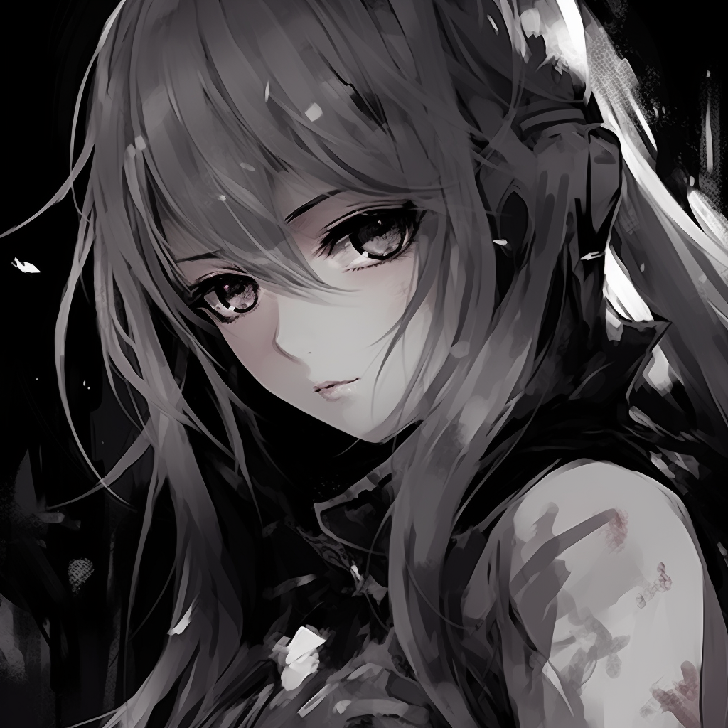 Anime girl PFP with shadowed features, standing out in monochrome palette. anime pfp girl in black and whiteHD, free download