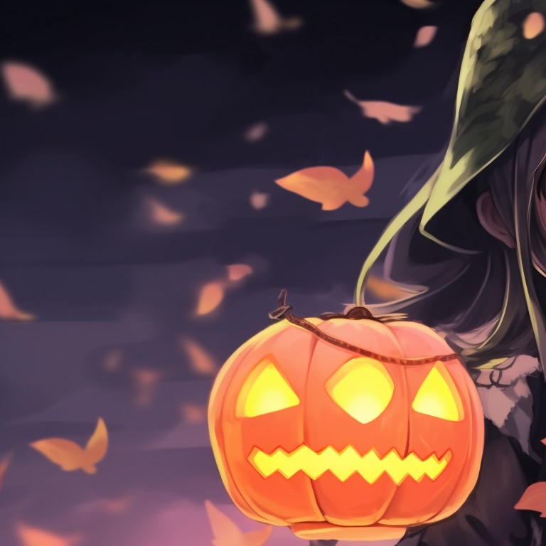Mitsuri and Obanai against a backdrop of autumn leaves, warm colors and rustic tones. selection of mitsuri and obanai halloween match pfps pfp for discord.