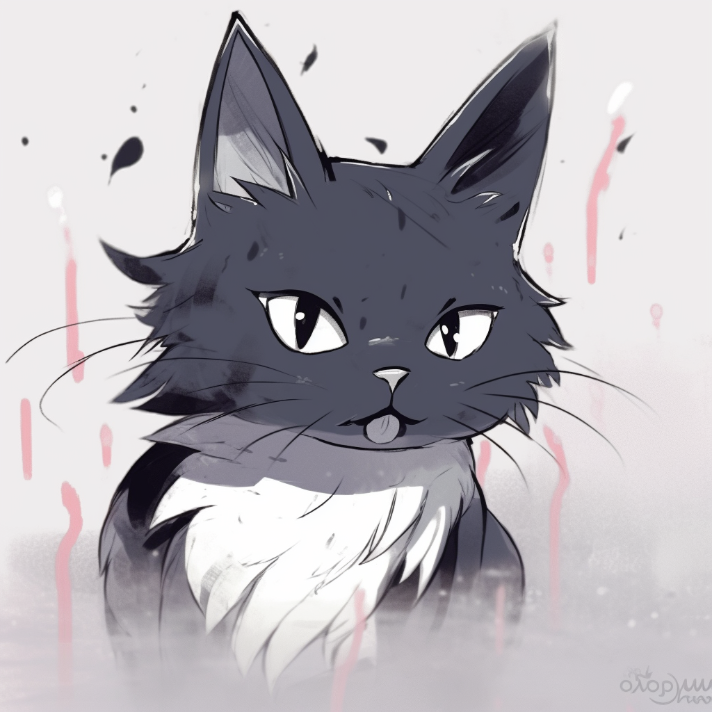 A classic monochrome depiction of anime cat, high contrast and detailed shading. stylish anime cat drawings pfp