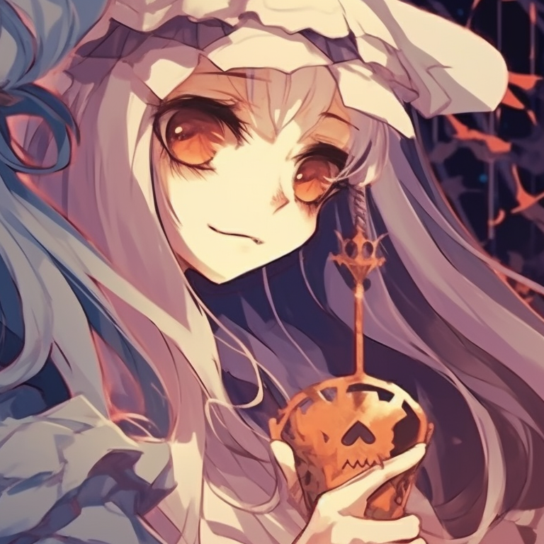 Close-up of two characters, ghoulish design and muted Halloween colors. best of matching bestie halloween pfp pfp for discord.