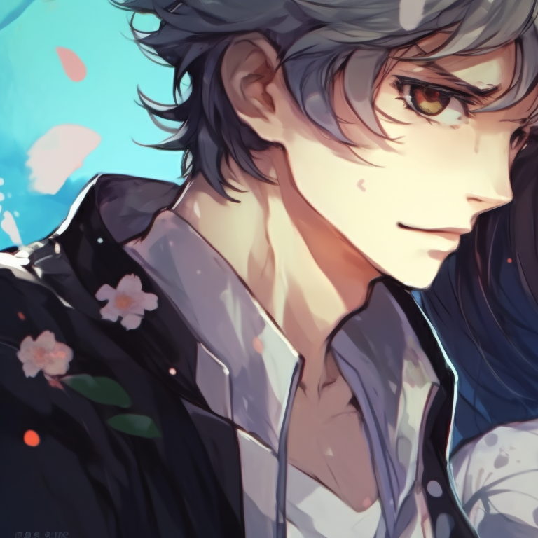 Two characters in a mystical setting, intricate details and cool colors. perfect matching pfp for bf and gf in real life pfp for discord.