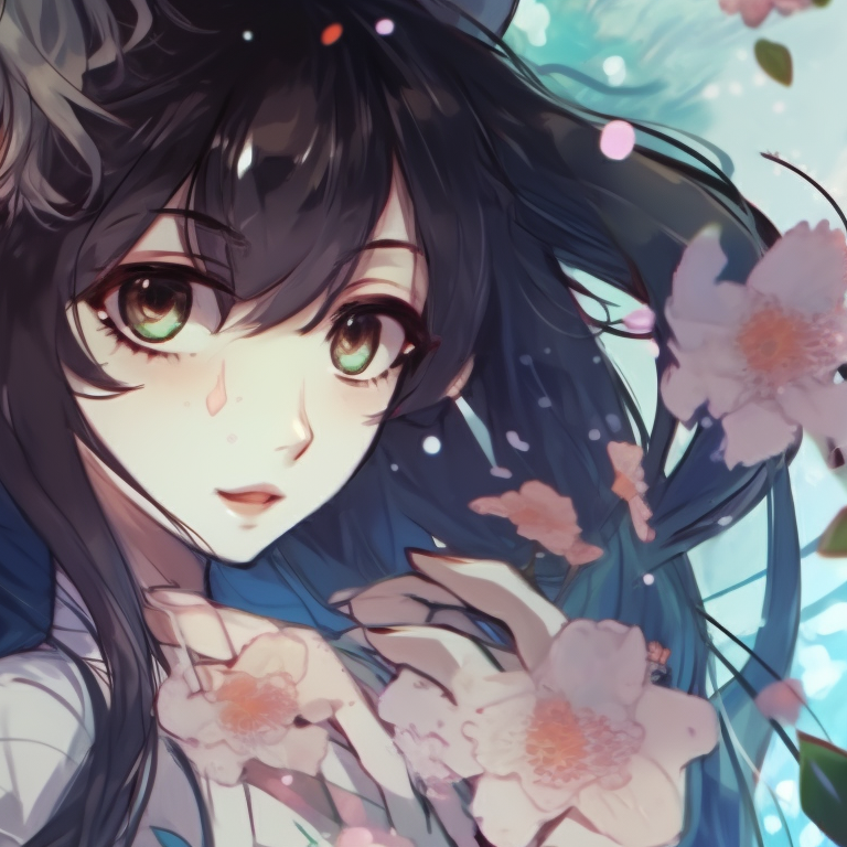 Two characters in a mystical setting, intricate details and cool colors. perfect matching pfp for bf and gf in real life pfp for discord.