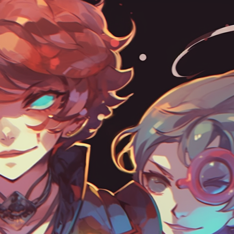 Three characters in black and white, contrasted expressions and sharp styles. creative trio matching pfp pfp for discord.