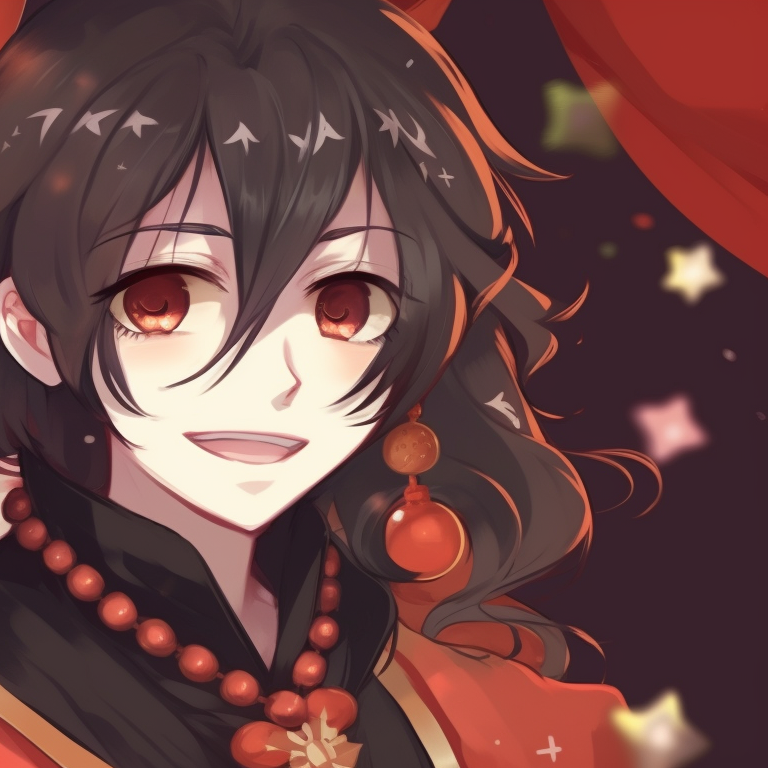 Hu Tao holding candy canes, with vibrant colors and festive motifs. festive matching hu tao pfp pfp for discord.