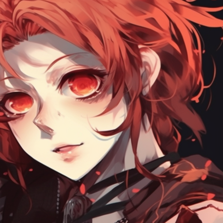 Silhouette of two characters, bold outlines and intense colors, leaning towards each other. top matching pfp for couples in anime halloween theme pfp for discord.