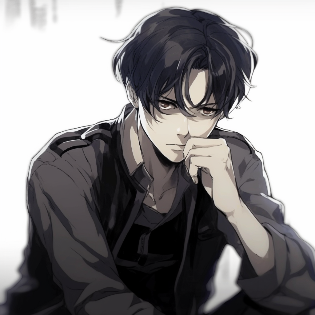 Profile picture of Levi Ackerman reflecting a calm yet intense aura, crafted with excellent linework and monochrome colors. stylish male anime pfp