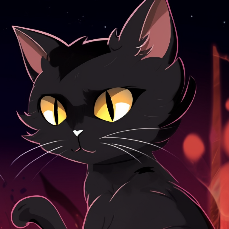 Two cartoon-style cat characters, one white and one black, with intense eyes and Halloween-themed accessories. matching halloween animal profile pictures pfp for discord.