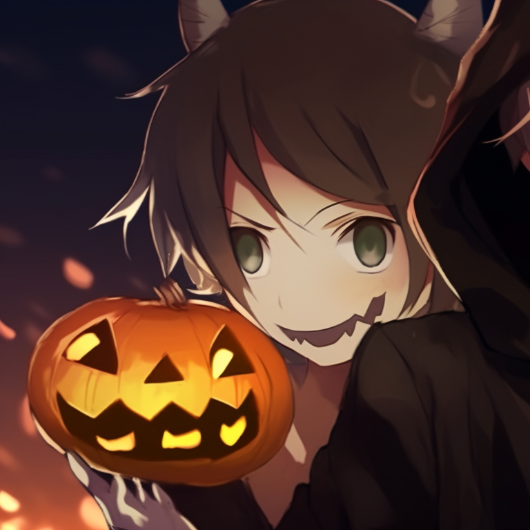 Two characters in monster-themed costumes, intricate details and brilliant use of contrasting colors. spooky boys match pfp halloween night pfp for discord.