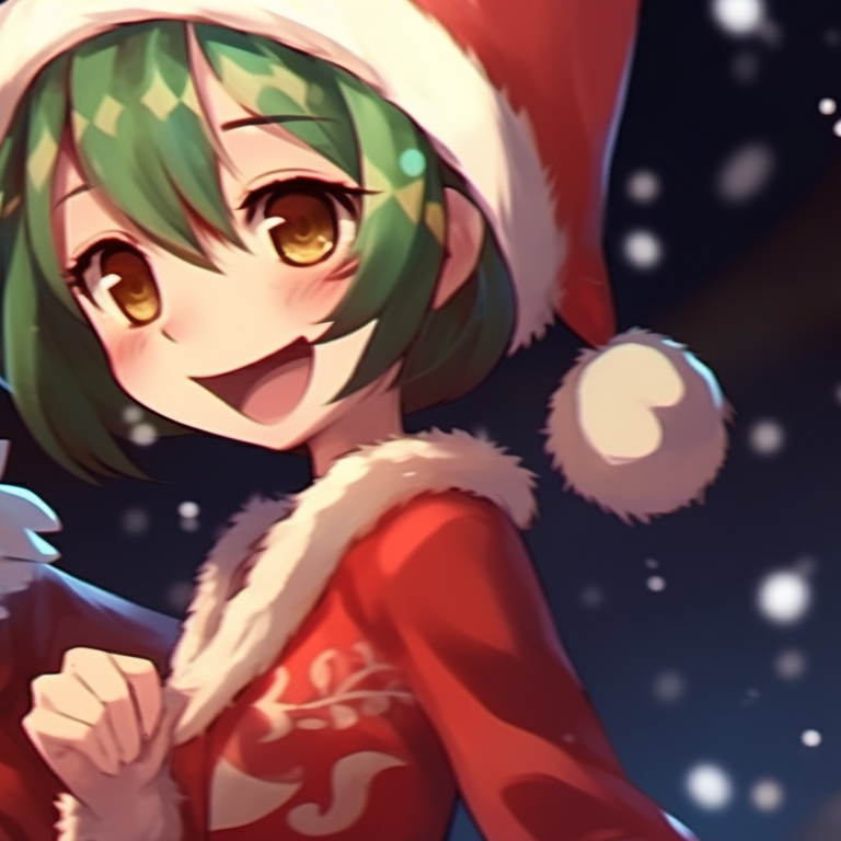 Two characters in elf costumes, vibrant colors and playful expressions, holding hands. ideal couples matching christmas pfp pfp for discord.