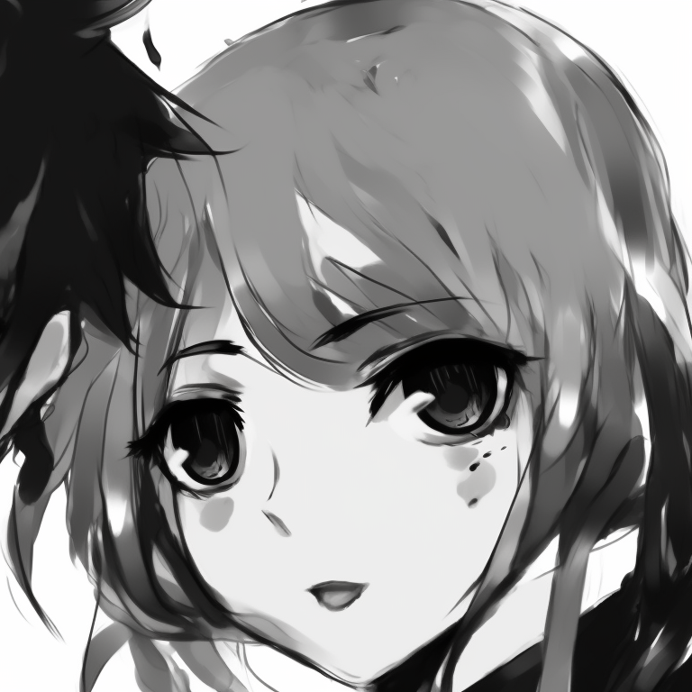 Two characters, sketchy lines and stark contrasts, eyes meet one another. black and white matching pfp boy and girl pfp for discord.