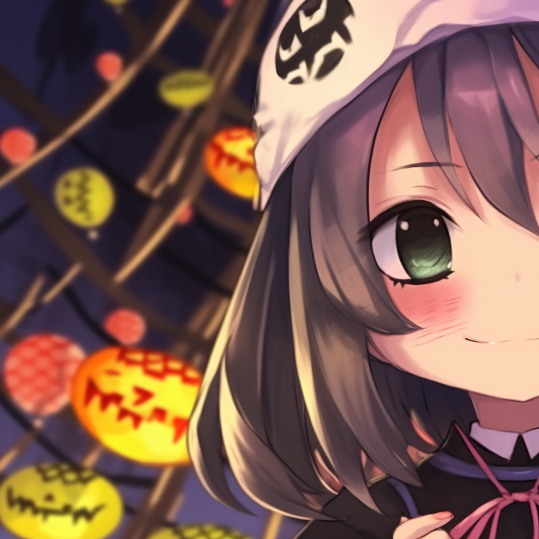 Obanai and Mitsuri, individual candy corn patterns adorning their costumes. obanai mitsuri halloween theme amazing matches pfp for discord.