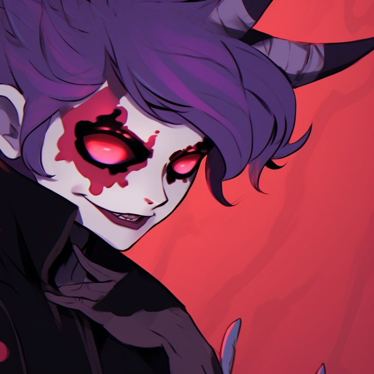 Stolas and Blitzo amidst tombstones, deep blues and blacks, hints of moonlight illuminating faces. helluva boss halloween matching pfps pfp for discord.