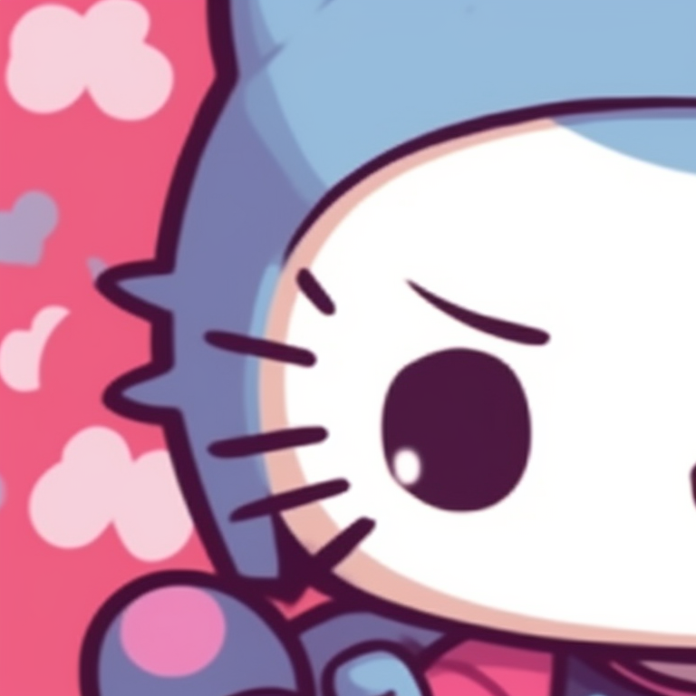 Two Hello Kitty characters, holding heart-shaped candies, with a backdrop of vivid colors. matching hello kitty pfp for besties pfp for discord.