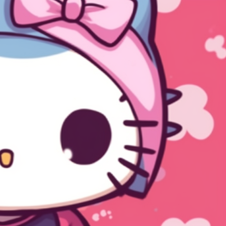 Two Hello Kitty characters, holding heart-shaped candies, with a backdrop of vivid colors. matching hello kitty pfp for besties pfp for discord.