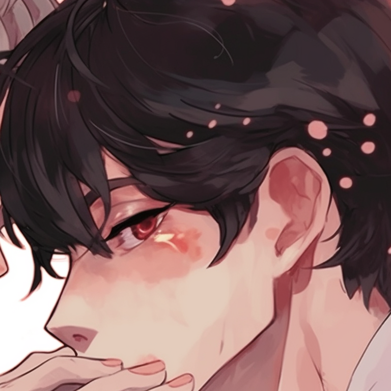 Two characters, contrasting colors and bold contours, holding hands with a meaningful look exchanged. bl anime matching pfp pfp for discord.