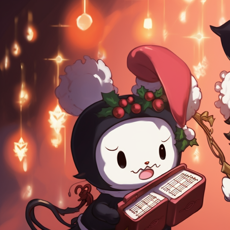 Kuromi characters against a twilight sky, emphasized by star details and soft color gradients. matching kuromi christmas pfp ideas pfp for discord.