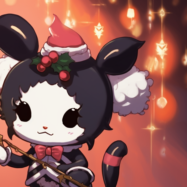 Kuromi characters against a twilight sky, emphasized by star details and soft color gradients. matching kuromi christmas pfp ideas pfp for discord.