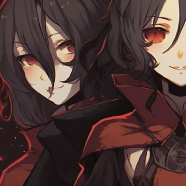 Three characters in Halloween-inspired anime outfits, vibrant colors and detailed expressions, standing side by side. trio pfp for halloween pfp for discord.