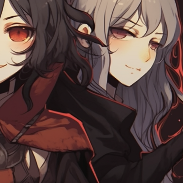 Three characters in Halloween-inspired anime outfits, vibrant colors and detailed expressions, standing side by side. trio pfp for halloween pfp for discord.