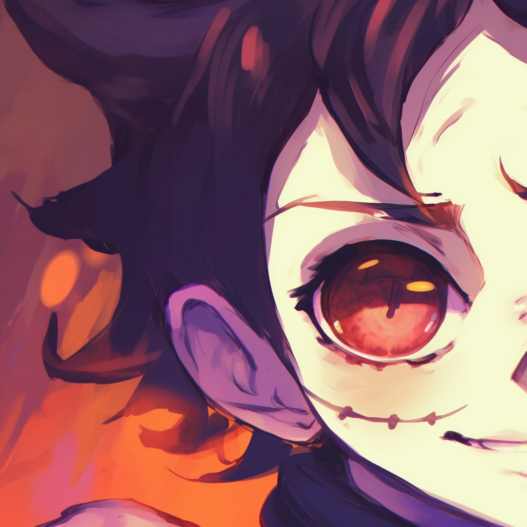 Tanjiro and Kanao, detailed moonlit background, walking through a Halloween decorated street. tanjiro x kanao with halloween theme pfp pfp for discord.