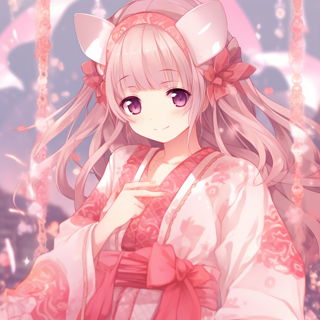 A poised pink-haired anime girl holding a vividly colored parasol, bringing attention to the detailed linework. cute pink anime girl pfp collection pfp for discord.