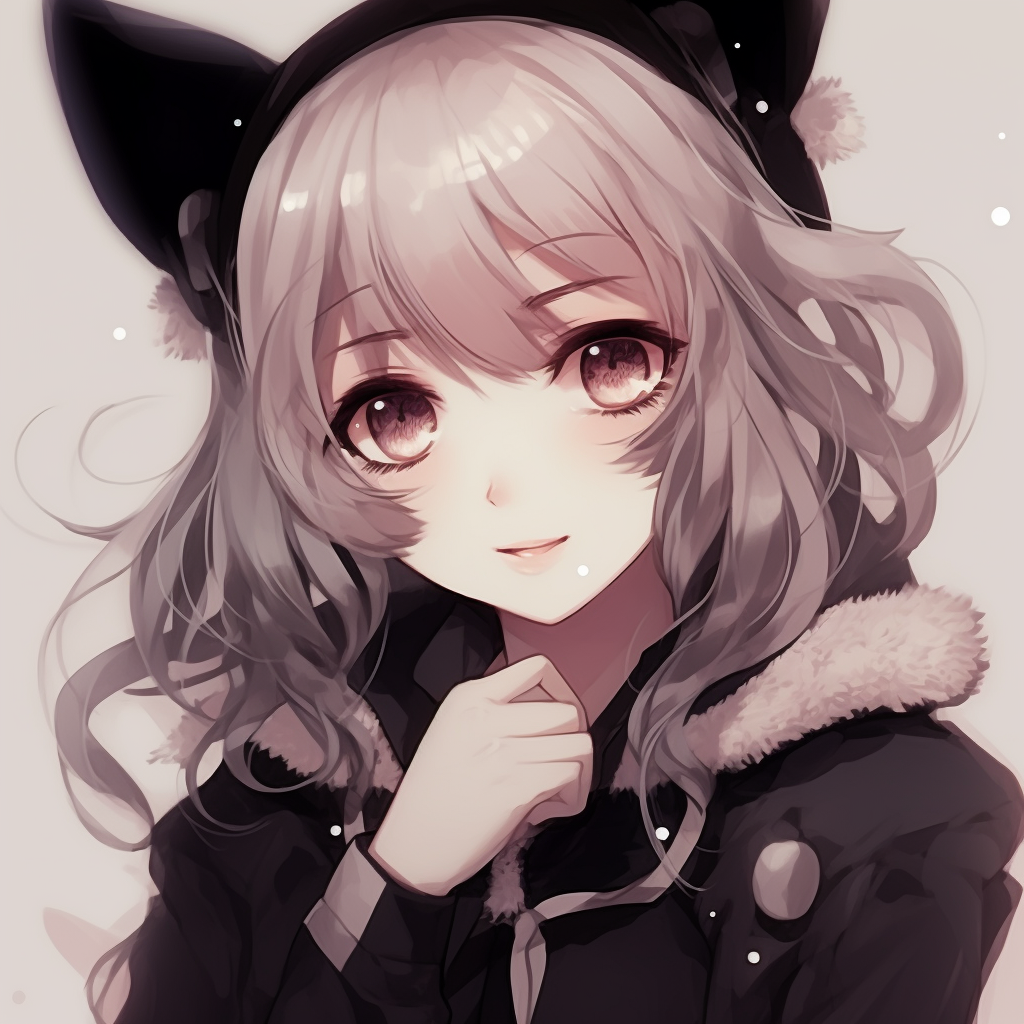 Detailed look on goth-inspired clothes on Neko Girl, lace details and deep black color. most shared egirl pfp anime pfp for discord.