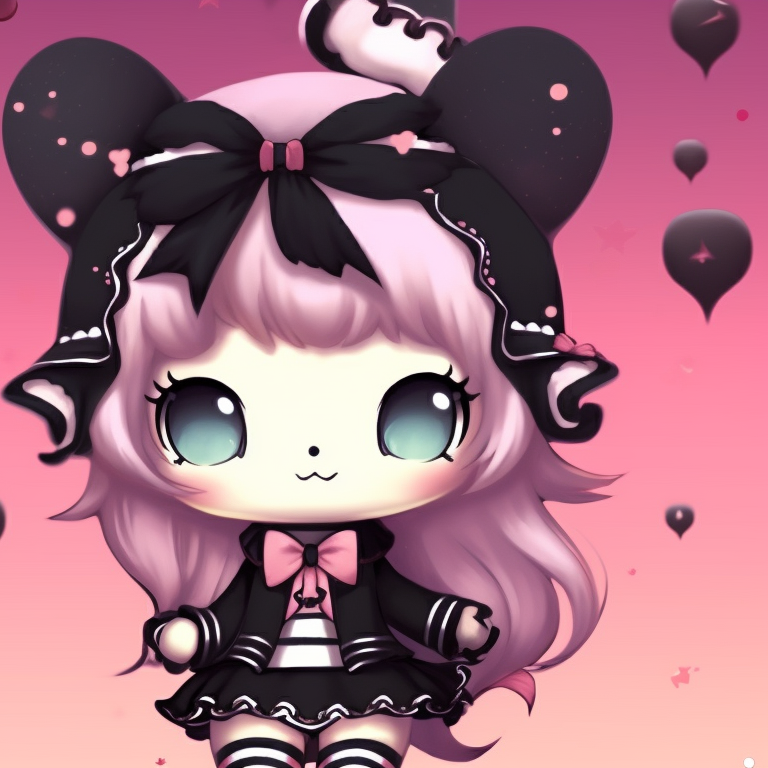 Close-up of Kuromi characters, Gothic style, with detailed accessories and Halloween motif. kuromi matching pfp halloween theme accessories pfp for discord.
