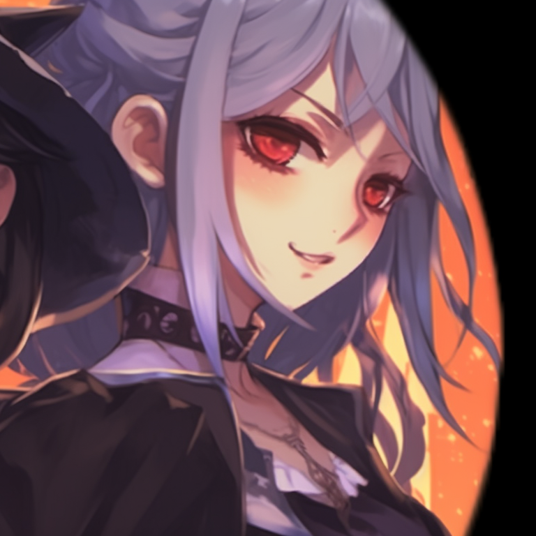 Two characters, vibrant colors and intricate patterns, dressed as a vampire and a werewolf. anime hot matching pfp halloween theme pfp for discord.