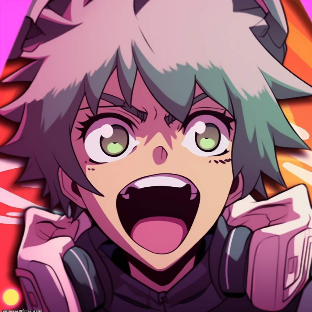 An alien anime character making a funny face, bold colors and exaggerated features. unusual anime pfp funny pfp for discord.