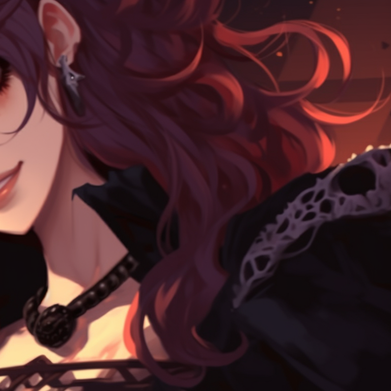 Two vampiric characters in romantic poses, deep cool colors and highly detailed gothic costumes. hot matching pfp halloween theme for couples pfp for discord.