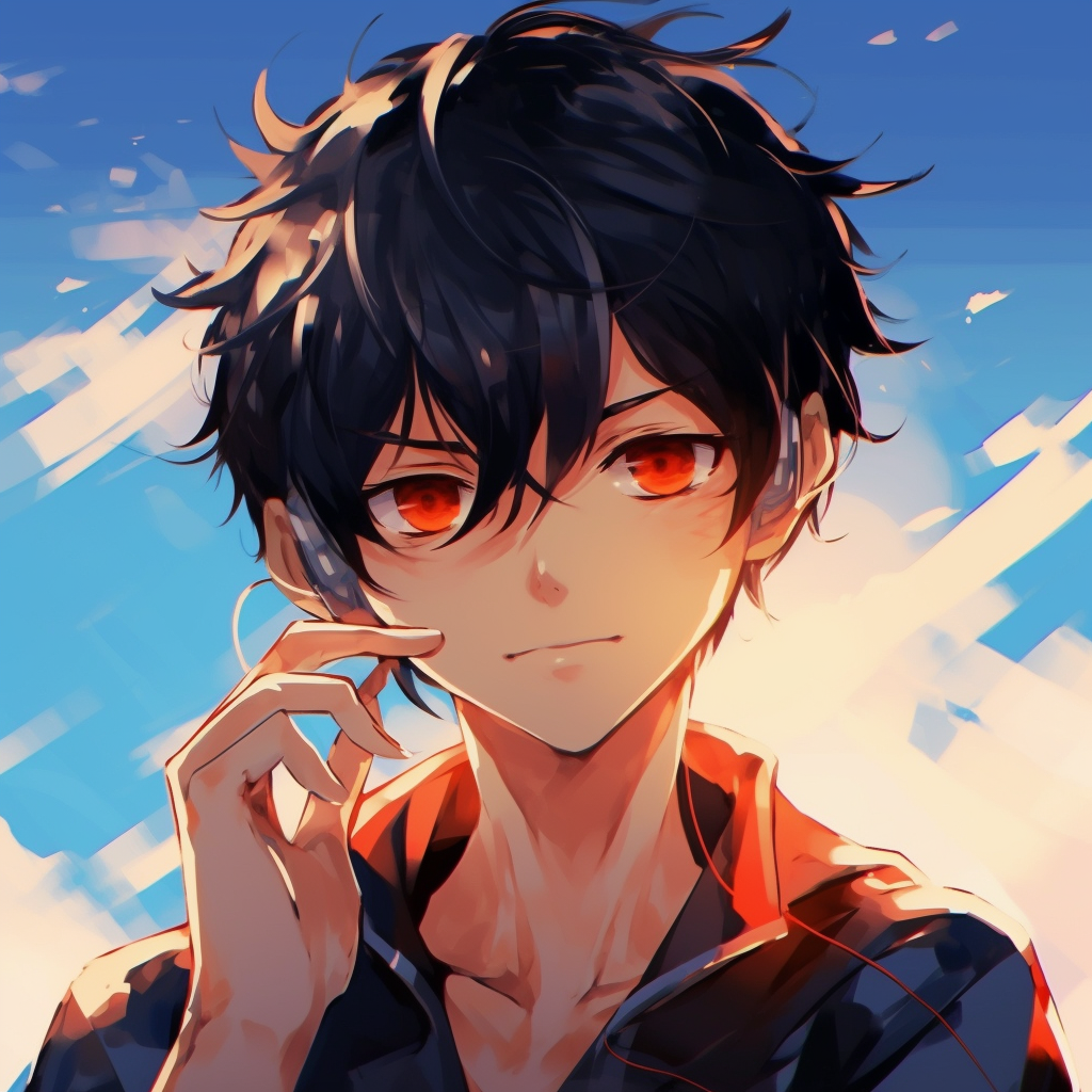 Close-up of Kageyama's focused gaze, with high-contrast shading and detailed lashes. modern male anime pfp