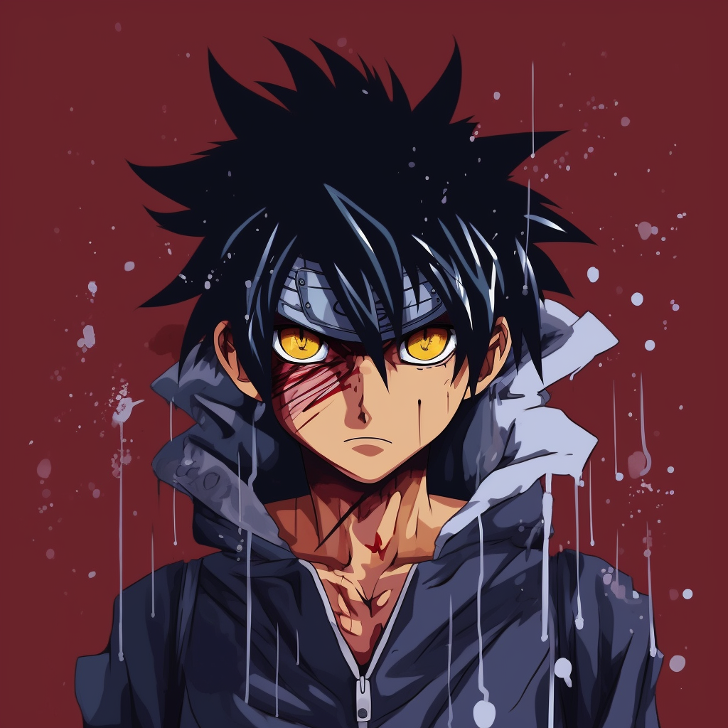 Close-up of the Sharingan eye, with its intricate design and vibrant scarlet color. iconic drippy anime pfp pfp for discord.