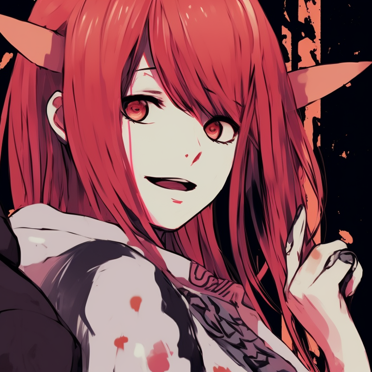 Two characters sharing a moment of insanity, chaotic brush strokes and saturated colors. chainsaw man coordinated pfp pfp for discord.