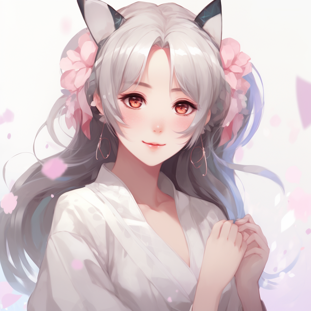 Sakura in white traditional clothing, soft pastel colors and subtle shading. graceful female anime pfp pfp for discord.