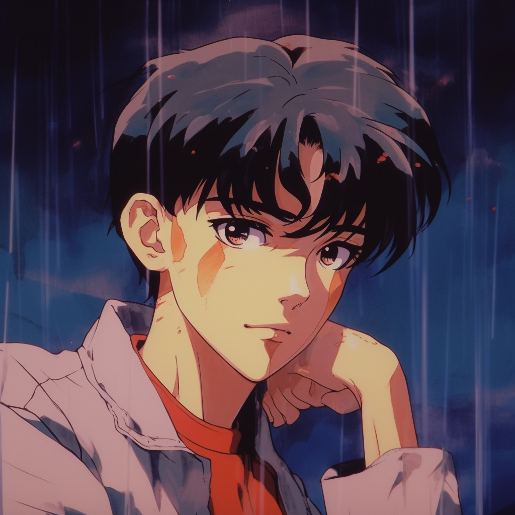 Shinji with LCL tears, deep red accents, and intense expressions 90s anime pfp boy aesthetic