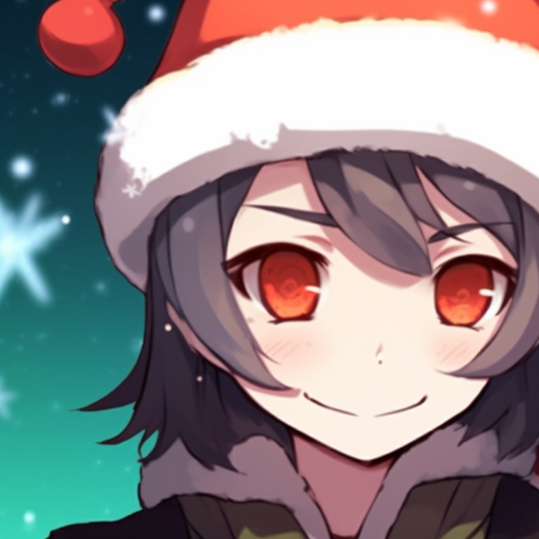 Hu Tao and character with mischievous smirks, Christmas elements in background, bright colors and clean lines. top matching hu tao christmas pfp pfp for discord.