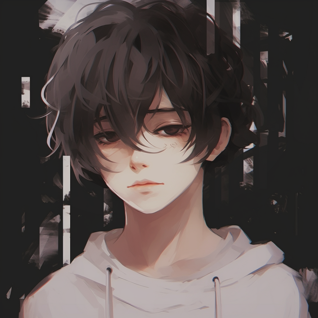 Profile view of a pained anime boy, detailed features and muted colors. anime boy sad pfp