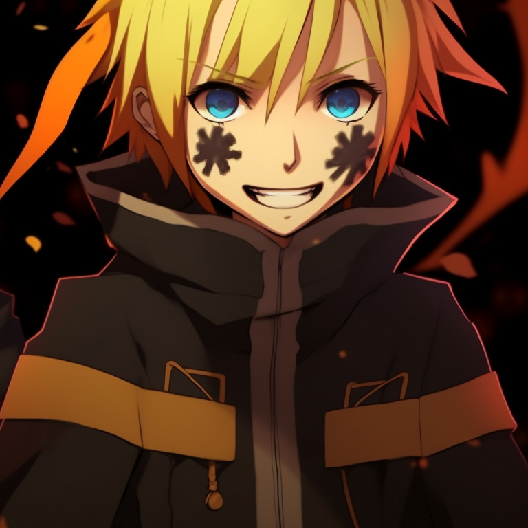 Two Naruto characters in Halloween attires, using darker colors with orange accents. naruto pfp halloween aesthetics pfp for discord.
