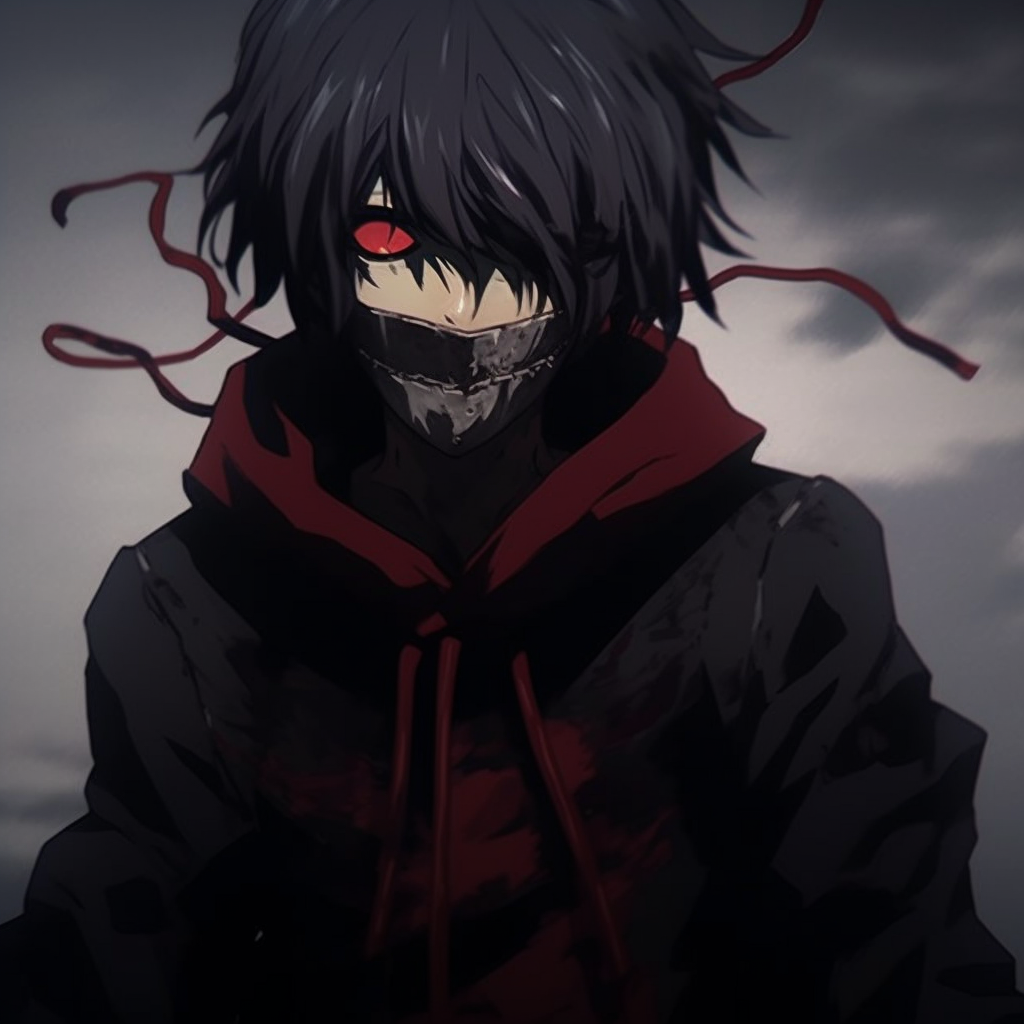 Tormented expression of Kaneki, high contrast grunge tones and detailed linework. trending grunge anime pfp