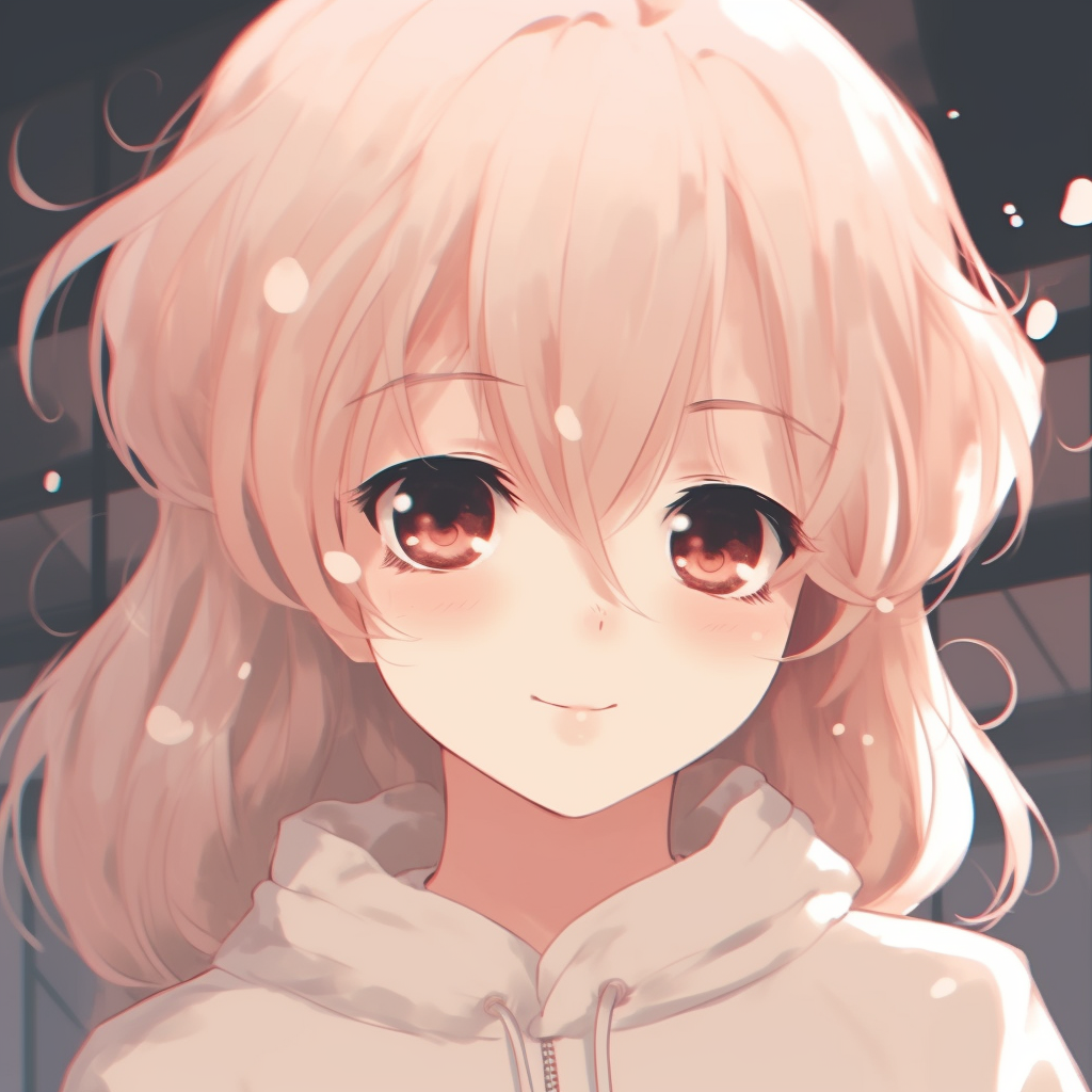 Anime girl forming a heart with her hands, warm colors and stylized design. anime artistic pfp