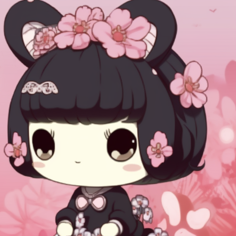 My Melody and Kuromi in their signature colors, intense and contrasting, with dreamy expression. my melody and kuromi matching aesthetic pfp pfp for discord.