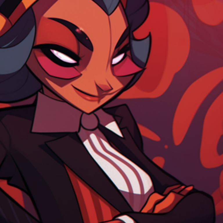 Moxxie and Millie under the mistletoe, festive clothing and warm hues, interlocking gazes. creative helluva boss moxxie and millie pfp pfp for discord.