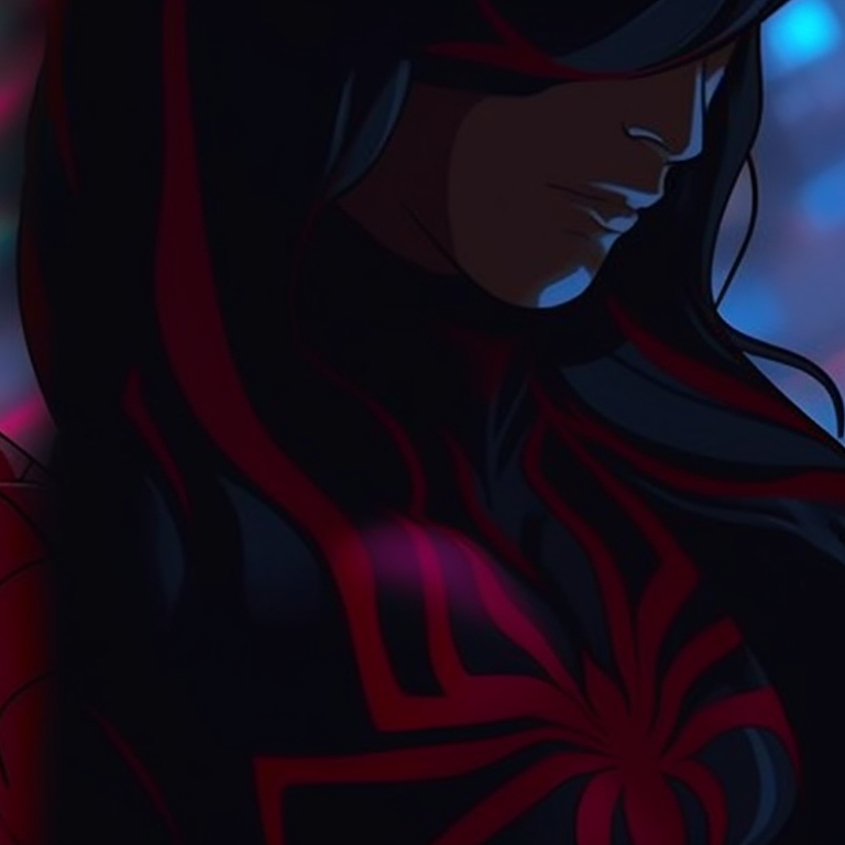 Spiderman and Spiderwoman, bold colors and dynamic lines, appearing ready for action. best matching spiderman pfp images pfp for discord.